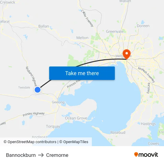 Bannockburn to Cremorne map