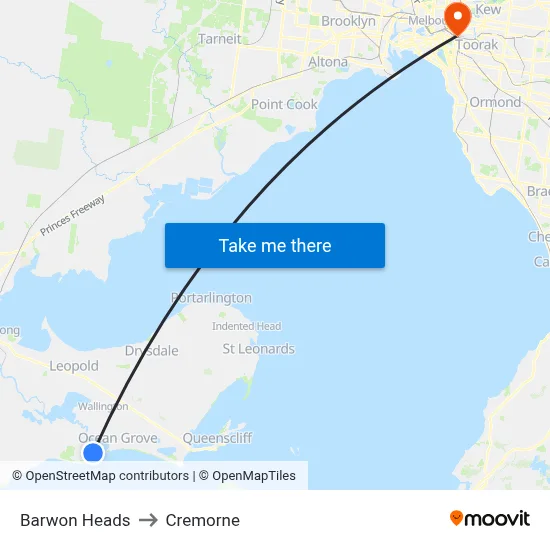 Barwon Heads to Cremorne map