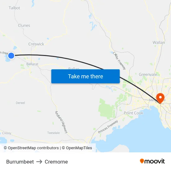 Burrumbeet to Cremorne map