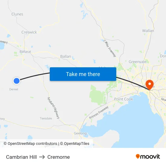 Cambrian Hill to Cremorne map