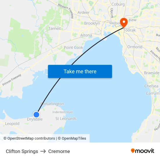 Clifton Springs to Cremorne map
