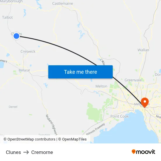 Clunes to Cremorne map