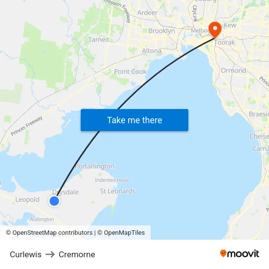 Curlewis to Cremorne map