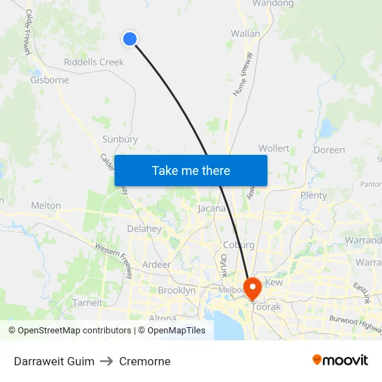 Darraweit Guim to Cremorne map