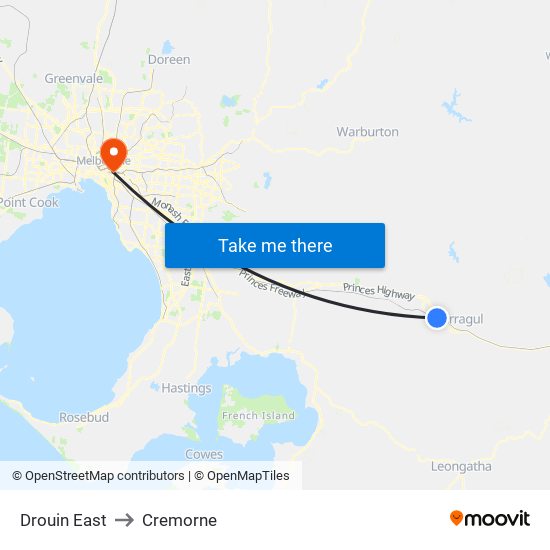 Drouin East to Cremorne map