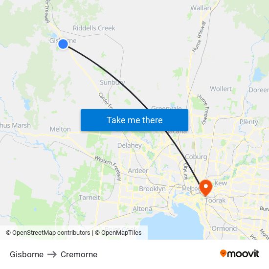 Gisborne to Cremorne map