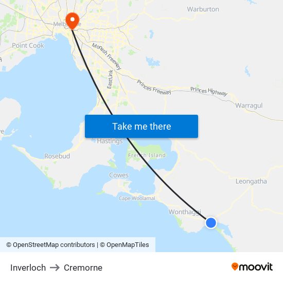 Inverloch to Cremorne map