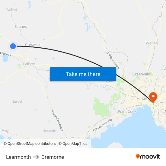 Learmonth to Cremorne map