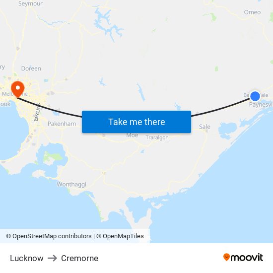 Lucknow to Cremorne map