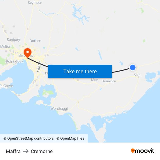 Maffra to Cremorne map