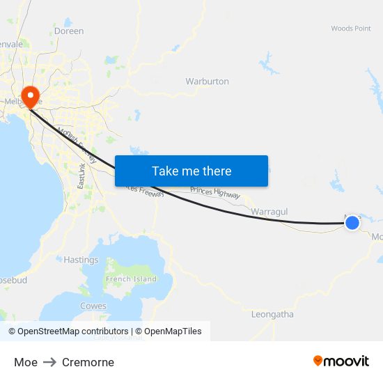 Moe to Cremorne map
