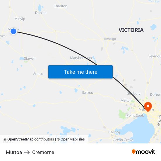 Murtoa to Cremorne map