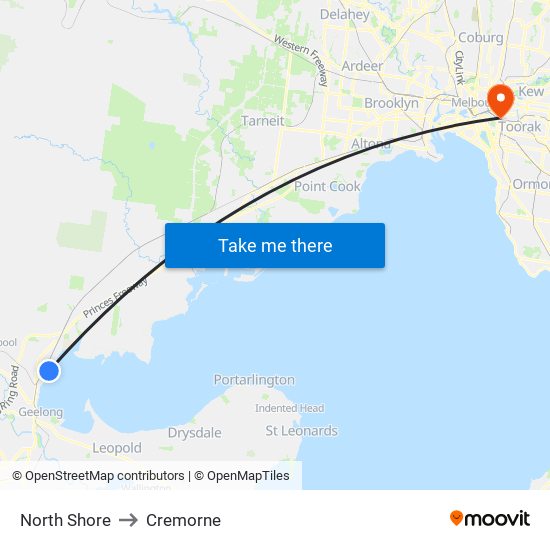 North Shore to Cremorne map