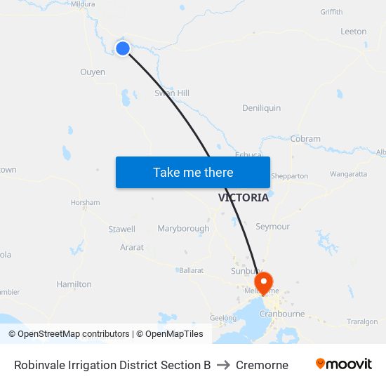 Robinvale Irrigation District Section B to Cremorne map