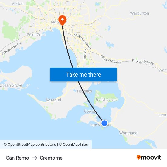 San Remo to Cremorne map