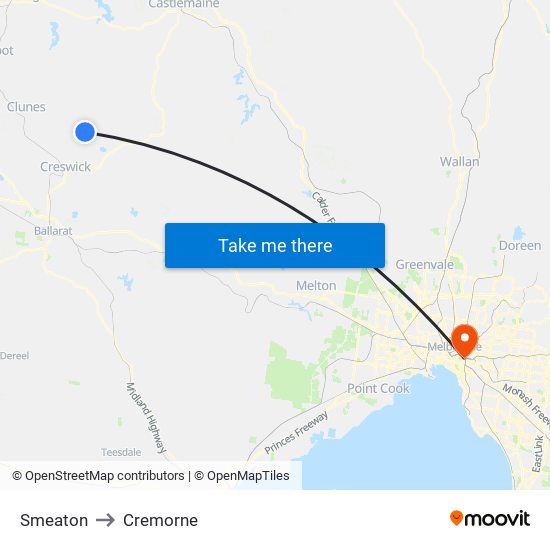 Smeaton to Cremorne map