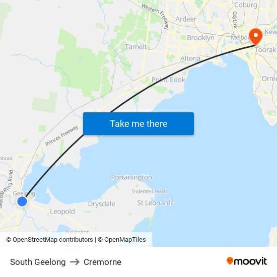 South Geelong to Cremorne map