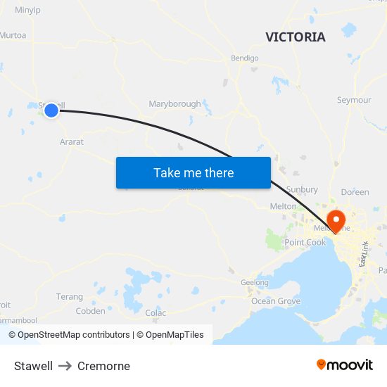 Stawell to Cremorne map