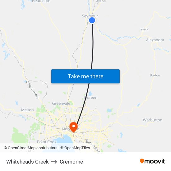 Whiteheads Creek to Cremorne map