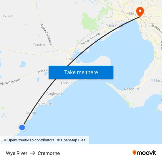 Wye River to Cremorne map