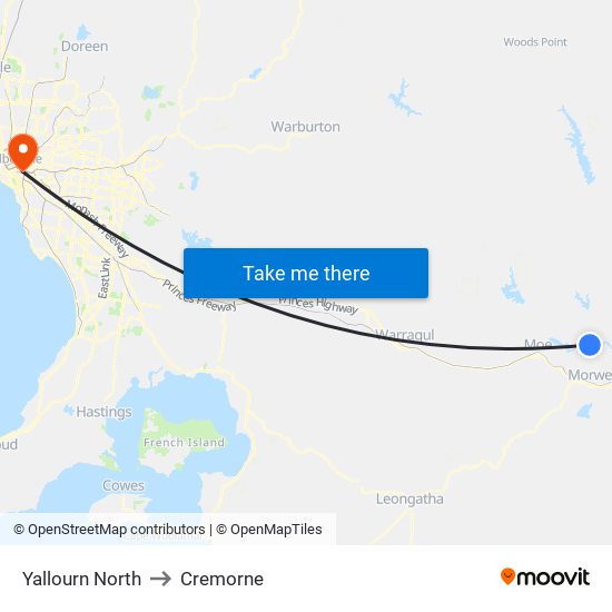 Yallourn North to Cremorne map