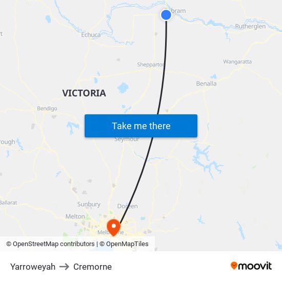 Yarroweyah to Cremorne map