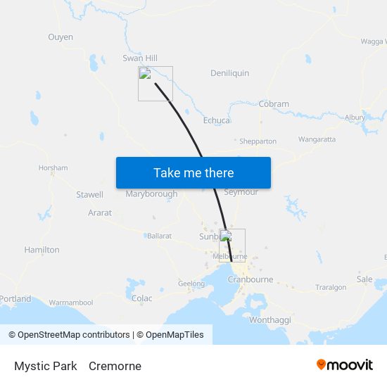 Mystic Park to Cremorne map