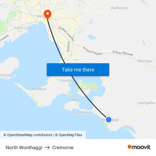 North Wonthaggi to Cremorne map