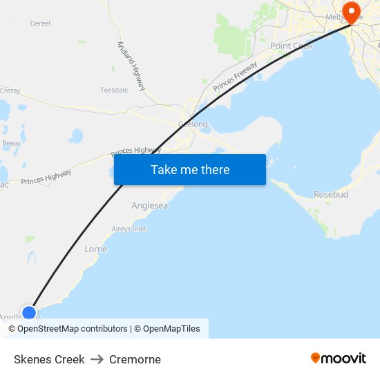 Skenes Creek to Cremorne map