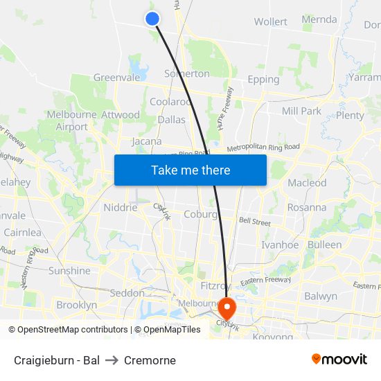 Craigieburn - Bal to Cremorne map