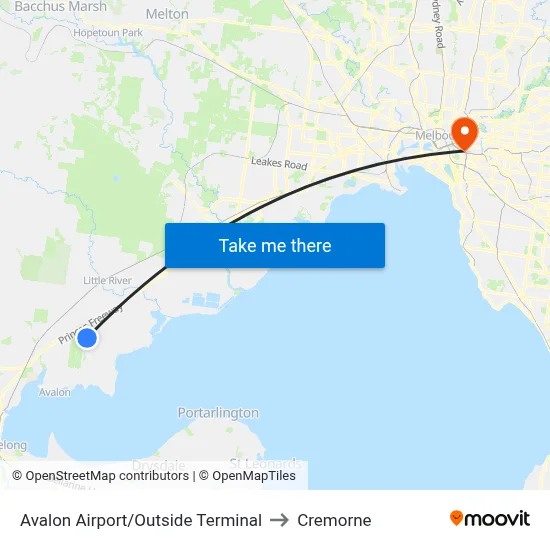 Avalon Airport/Outside Terminal to Cremorne map