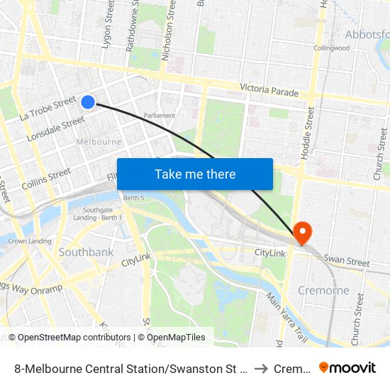 8-Melbourne Central Station/Swanston St (Melbourne City) to Cremorne map