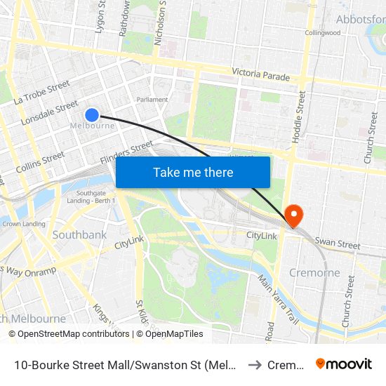 10-Bourke Street Mall/Swanston St (Melbourne City) to Cremorne map