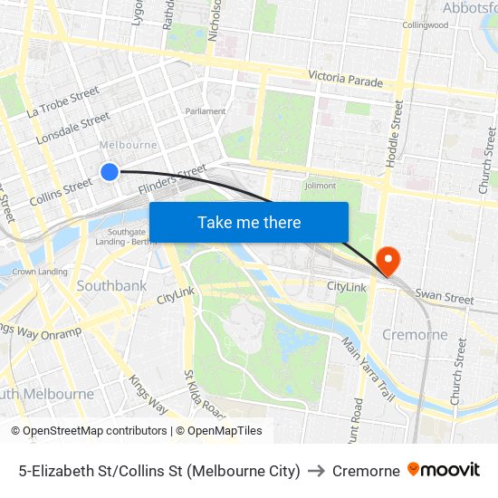 5-Elizabeth St/Collins St (Melbourne City) to Cremorne map