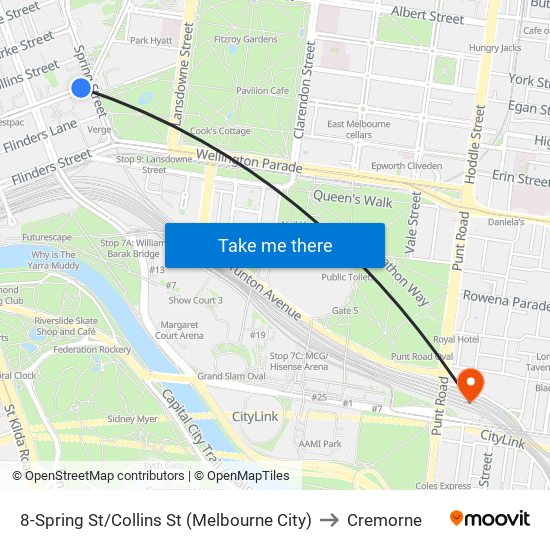 8-Spring St/Collins St (Melbourne City) to Cremorne map