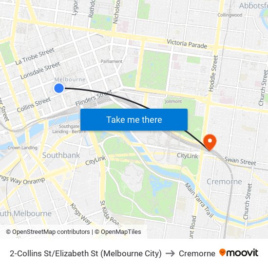 2-Collins St/Elizabeth St (Melbourne City) to Cremorne map