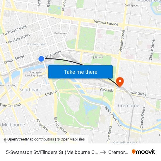 5-Swanston St/Flinders St (Melbourne City) to Cremorne map