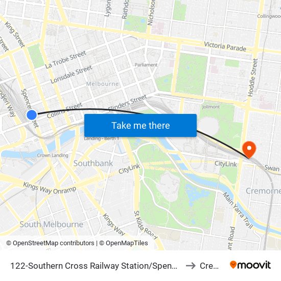 122-Southern Cross Railway Station/Spencer St (Melbourne City) to Cremorne map