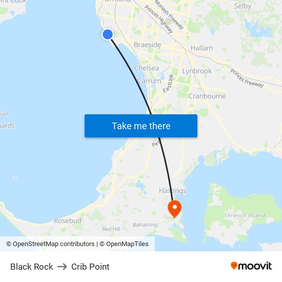 Black Rock to Crib Point map