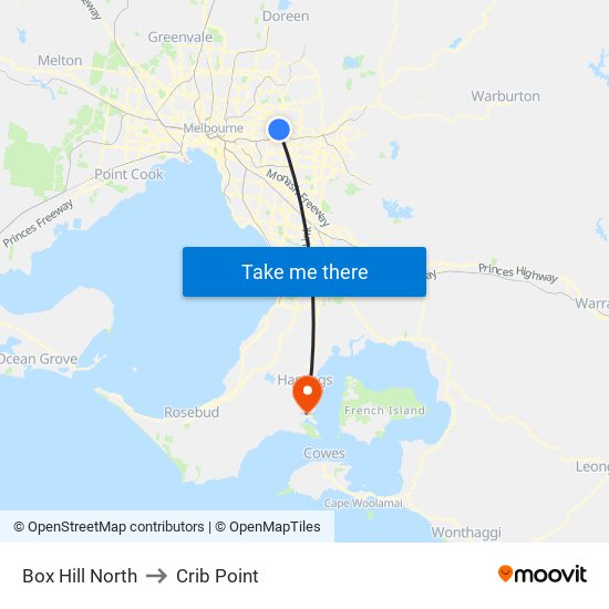 Box Hill North to Crib Point map