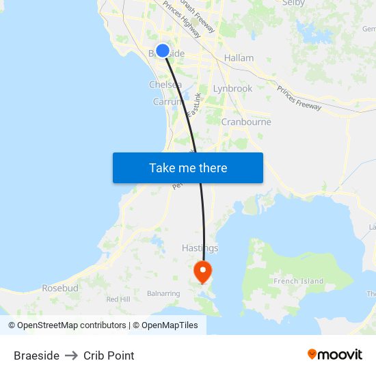 Braeside to Crib Point map