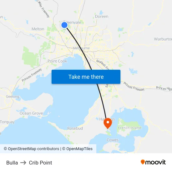 Bulla to Crib Point map