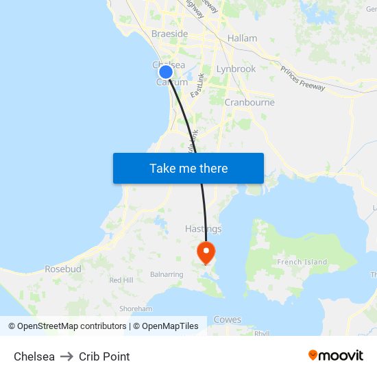 Chelsea to Crib Point map