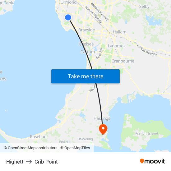 Highett to Crib Point map