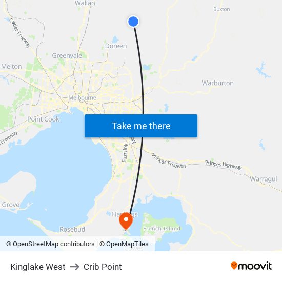 Kinglake West to Crib Point map