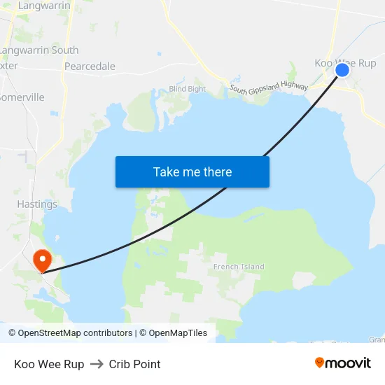 Koo Wee Rup to Crib Point map