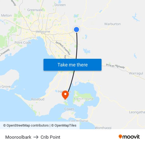 Mooroolbark to Crib Point map