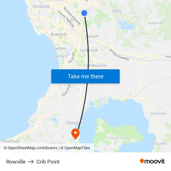 Rowville to Crib Point map