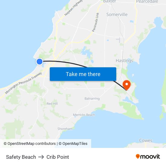 Safety Beach to Crib Point map