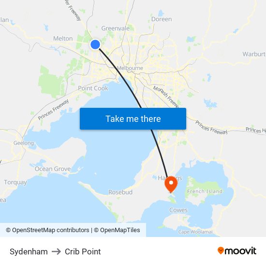 Sydenham to Crib Point map